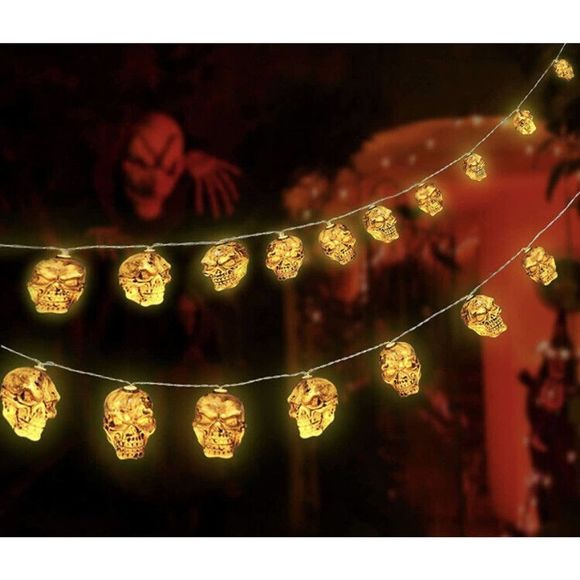 2240 Lot of 3 Halloween Skull String Light 14.5FT 30 LED 9 Modes Yellow - Picture 2 of 6